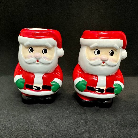 Vintage Handmade Santa Christmas Set Candle Holder Napkin Ceramic Clay Taper - Picture 1 of 14
